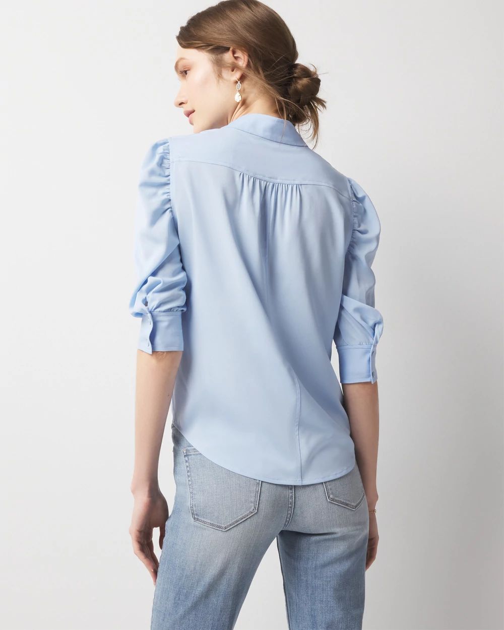3010134 White Ruched Sleeve Shirt